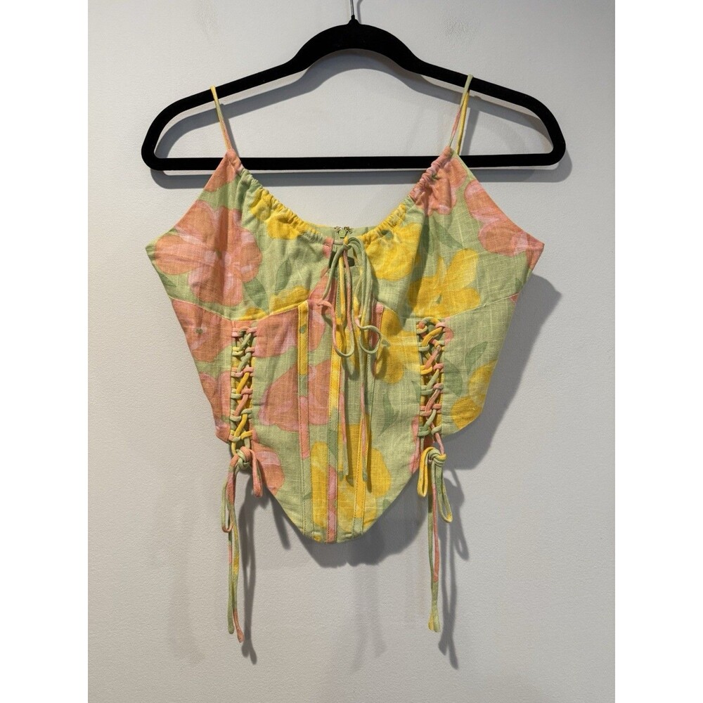 Sabo Corset Bustier Top Women 8 Floral Linen Coquette Fairy Romantic Renaissance